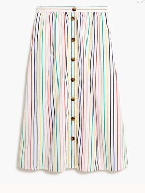 J. Crew White Midi Skirt with Multi-Color Vertical Stripes NWOT